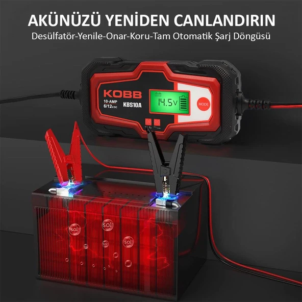 KOBB KBS10A 6/12V 200A Dijital Akü Şarj / Akü Bakım / Desülfatör ve Power Supply - Resim 7