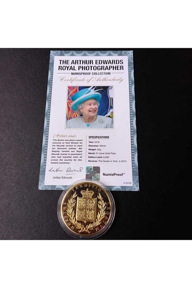 39963681b2e7f60621 Numis Proof 2016 Kraliçe Elizabeth 24Ayar AltınKaplama Sertifikalı 52gram A-35192 - Resim 4