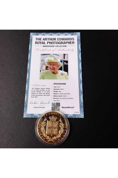 39963681b2f90d39bd Numis Proof 2016 Kraliçe Elizabeth 24Ayar AltınKaplama Sertifikalı 52gram A-35181 - Resim 5