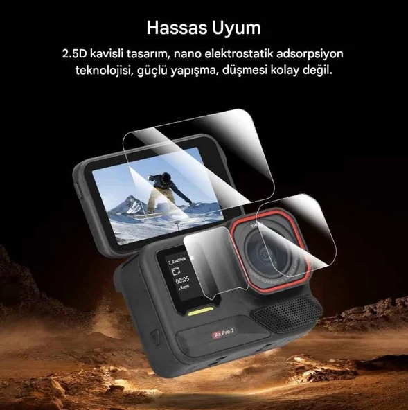 Insta360 Ace Pro/Ace Pro 2 Aksiyon Kamera Uyumlu Ekran koruyucu Nano Jelatin Seti - 4