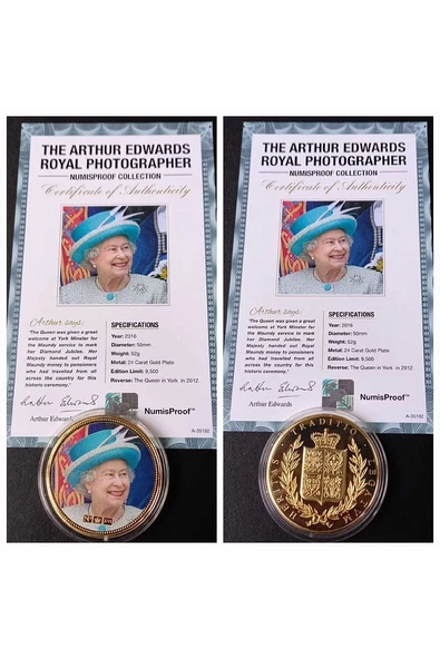 39963681b2e7f60621 Numis Proof 2016 Kraliçe Elizabeth 24Ayar AltınKaplama Sertifikalı 52gram A-35192 - Resim 5