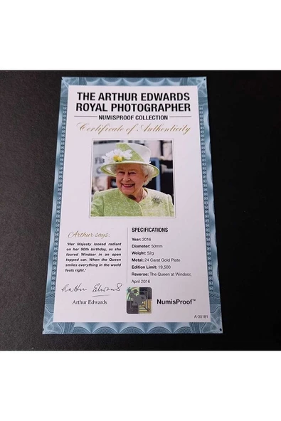 39963681b2f90d39bd Numis Proof 2016 Kraliçe Elizabeth 24Ayar AltınKaplama Sertifikalı 52gram A-35181 - Resim 7