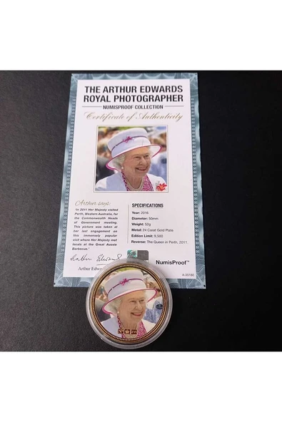 39963681b2db677829 Numis Proof 2016 Kraliçe Elizabeth 24Ayar AltınKaplama Sertifikalı 52gram A-35180 - Resim 6