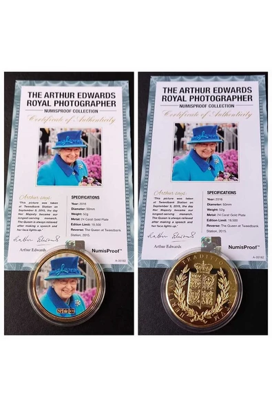 39963681b2f3eb7f6c Numis Proof 2016 Kraliçe Elizabeth 24Ayar AltınKaplama Sertifikalı 52gram A-35182 - Resim 4