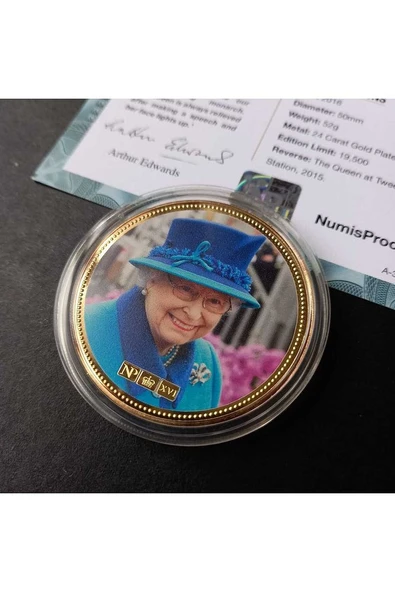 39963681b2f3eb7f6c Numis Proof 2016 Kraliçe Elizabeth 24Ayar AltınKaplama Sertifikalı 52gram A-35182 - Resim 2