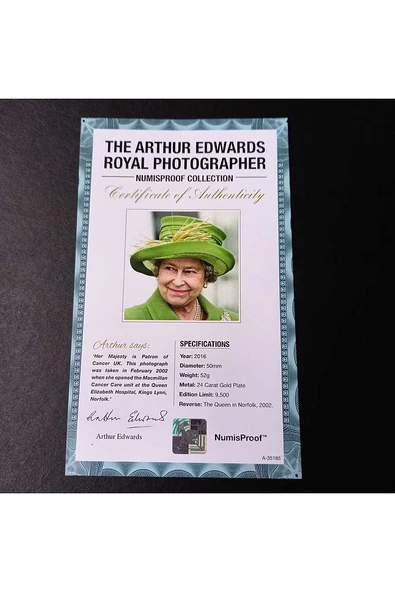 39963681b2ed44c72d Numis Proof 2016 Kraliçe Elizabeth 24Ayar AltınKaplama Sertifikalı 52gram A-35185 - Resim 7