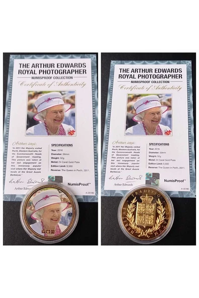 39963681b2db677829 Numis Proof 2016 Kraliçe Elizabeth 24Ayar AltınKaplama Sertifikalı 52gram A-35180 - Resim 2