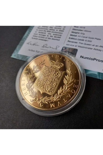 39963681b2bec24fb3 Numis Proof 2016 Kraliçe Elizabeth 24Ayar AltınKaplama Sertifikalı 52gram A-35188 - Resim 2