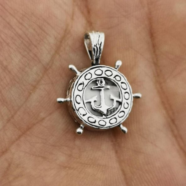 Çapa Dümen Tasarımlı Cevşeni Kebir Dua Yazılı 925 Ayar Gümüş Kolye Ucu - Resim 3