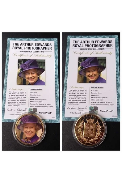 39963681b2bec24fb3 Numis Proof 2016 Kraliçe Elizabeth 24Ayar AltınKaplama Sertifikalı 52gram A-35188 - Resim 4