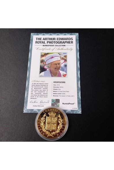 39963681b2db677829 Numis Proof 2016 Kraliçe Elizabeth 24Ayar AltınKaplama Sertifikalı 52gram A-35180 - Resim 5