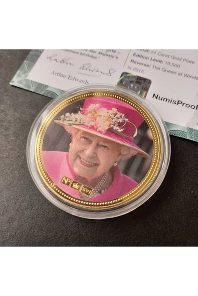 39963681b2fefb9fba Numis Proof 2016 Kraliçe Elizabeth 24Ayar AltınKaplama Sertifikalı 52gram A-35193 - Resim 4