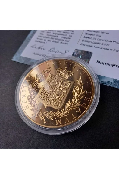 39963681b2db677829 Numis Proof 2016 Kraliçe Elizabeth 24Ayar AltınKaplama Sertifikalı 52gram A-35180 - Resim 3