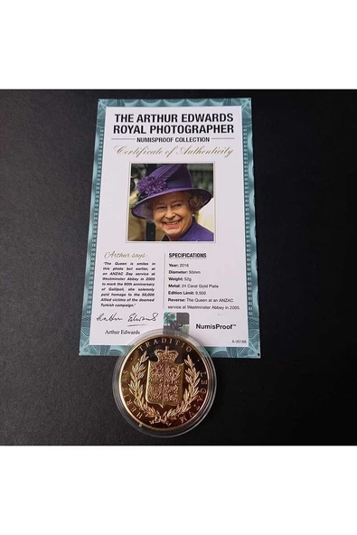 39963681b2bec24fb3 Numis Proof 2016 Kraliçe Elizabeth 24Ayar AltınKaplama Sertifikalı 52gram A-35188 - Resim 5