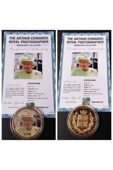 39963681b2f90d39bd Numis Proof 2016 Kraliçe Elizabeth 24Ayar AltınKaplama Sertifikalı 52gram A-35181 - Resim 4