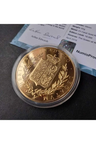 39963681b2f90d39bd Numis Proof 2016 Kraliçe Elizabeth 24Ayar AltınKaplama Sertifikalı 52gram A-35181 - Resim 3
