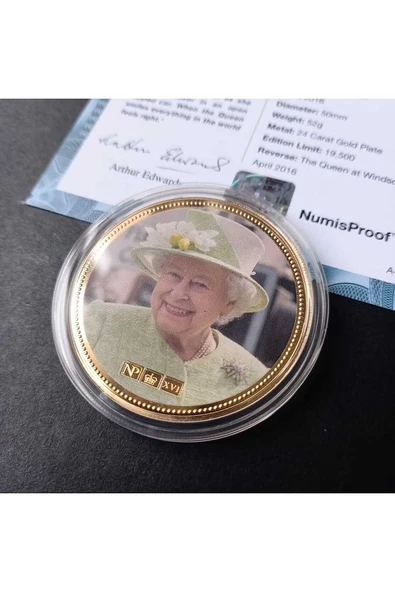 39963681b2f90d39bd Numis Proof 2016 Kraliçe Elizabeth 24Ayar AltınKaplama Sertifikalı 52gram A-35181 - Resim 2