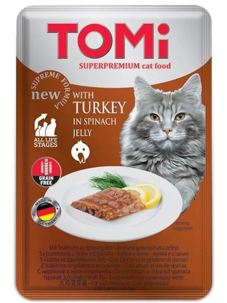Tomi Pate Hindili ve Ispanaklı Yetişkin Kedi Konservesi 100gr