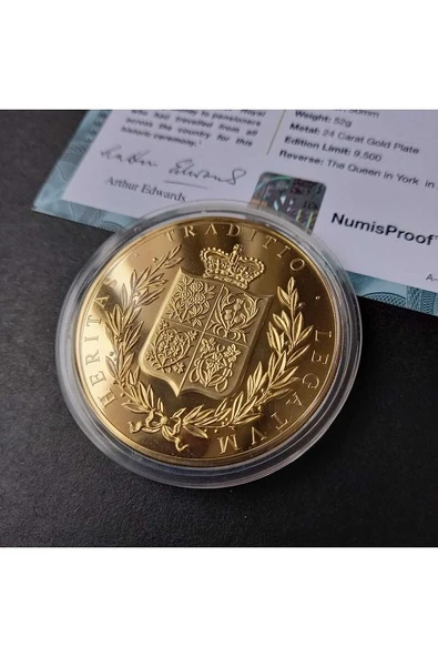 39963681b2e7f60621 Numis Proof 2016 Kraliçe Elizabeth 24Ayar AltınKaplama Sertifikalı 52gram A-35192 - Resim 3