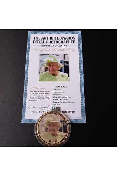 39963681b2f90d39bd Numis Proof 2016 Kraliçe Elizabeth 24Ayar AltınKaplama Sertifikalı 52gram A-35181 - Resim 6