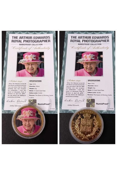 39963681b2fefb9fba Numis Proof 2016 Kraliçe Elizabeth 24Ayar AltınKaplama Sertifikalı 52gram A-35193 - Resim 3