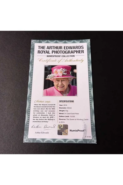 39963681b2fefb9fba Numis Proof 2016 Kraliçe Elizabeth 24Ayar AltınKaplama Sertifikalı 52gram A-35193 - Resim 7