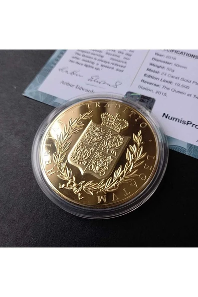 39963681b2f3eb7f6c Numis Proof 2016 Kraliçe Elizabeth 24Ayar AltınKaplama Sertifikalı 52gram A-35182 - Resim 3