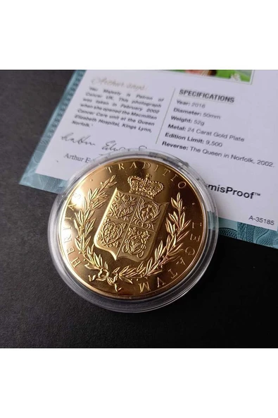 39963681b2ed44c72d Numis Proof 2016 Kraliçe Elizabeth 24Ayar AltınKaplama Sertifikalı 52gram A-35185 - Resim 3