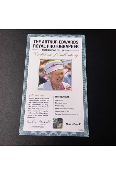 39963681b2db677829 Numis Proof 2016 Kraliçe Elizabeth 24Ayar AltınKaplama Sertifikalı 52gram A-35180 - Resim 7