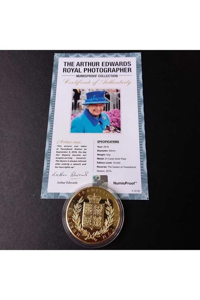 39963681b2f3eb7f6c Numis Proof 2016 Kraliçe Elizabeth 24Ayar AltınKaplama Sertifikalı 52gram A-35182 - Resim 5