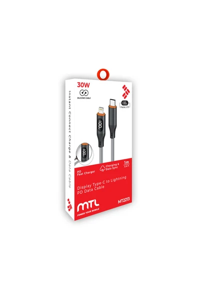 MTL  Type-C to iPhone Watt Göstergeli Silikon Hızlı Şarj ve Data Aktarım Kablosu 1 Metre 30W MT2213