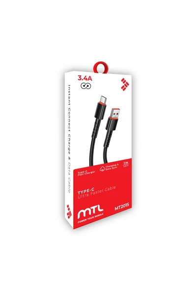 MTL  USB to Type-C Hasır Hızlı Şarj Ve Data Aktarım Kablosu 3.4 Amper 1 Metre MT2015