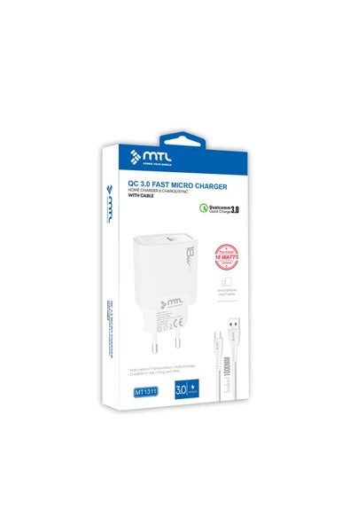 MTL  3 Amper 18w Micro Usb Hızlı Ev Tipi Şarj Seti Mt1311
