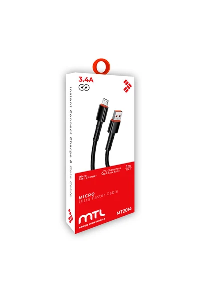 MTL  USB to Micro Hasır Hızlı Şarj Ve Data Aktarım Kablosu 3.4 Amper 1 Metre MT2014