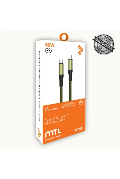 MTL  Type-C to Type-C PD Hasır Hızlı Şarj Ve Data Aktarım Kablosu 60 Watt 1.5 Metre MT2123