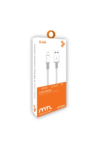 MTL  USB to iPhone Lightning Hasır Hızlı Şarj ve Data Aktarım Kablosu 1 Metre 3.4 Amper MT2454