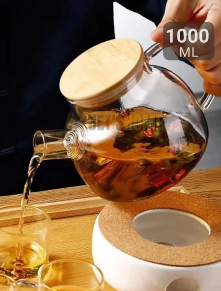 Cam Demlik Isıya Dayanıklı Demlik Bambu Vakumlu Kapak 1000 ml - 5