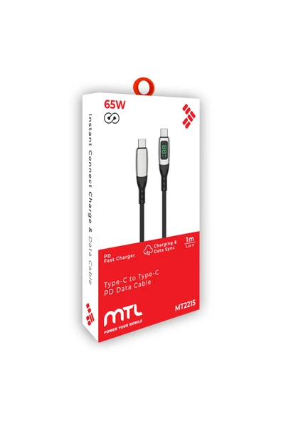 MTL  Watt Göstergeli Type-C to Type-C PD Hasır Şarj ve Data Aktarım Kablosu 1 Metre 65W MT2215