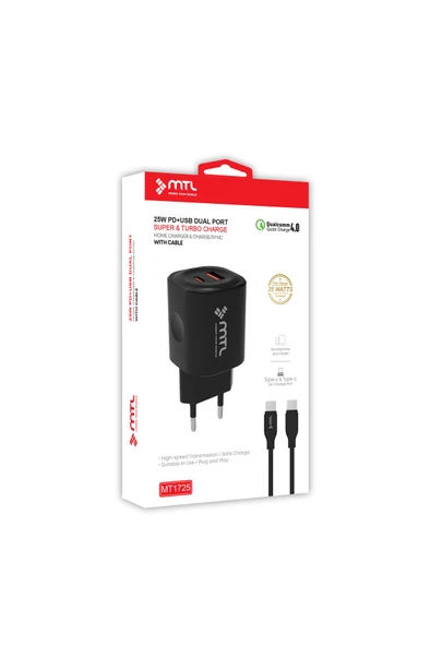 MTL  25W PD Type-C to Type-C ve USB Çift Giriş Şarj Seti MT1725