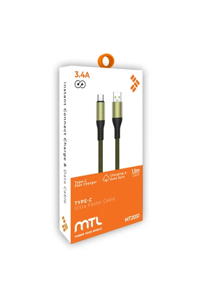 MTL  USB to Type-C Hasır Hızlı Şarj ve Data Aktarım Kablosu 1.5 Metre 3.4 Amper MT2051