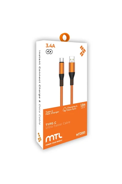 MTL  USB to Type-C Hasır Hızlı Şarj ve Data Aktarım Kablosu 1.5 Metre 3.4 Amper MT2051
