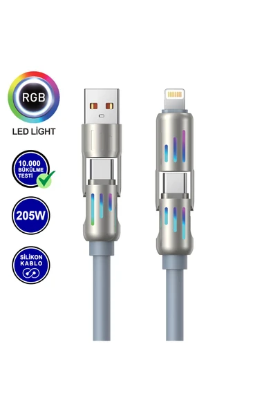 MTL  Type-C to Type-C 4 in 1 Silikon Hızlı Şarj ve Data Aktarım Kablosu 1.5 Metre 205W MT2514 - 2