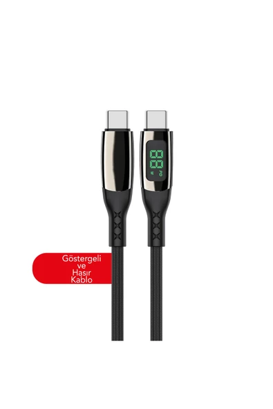 MTL  Watt Göstergeli Type-C to Type-C PD Hasır Şarj ve Data Aktarım Kablosu 1 Metre 65W MT2215 - 2