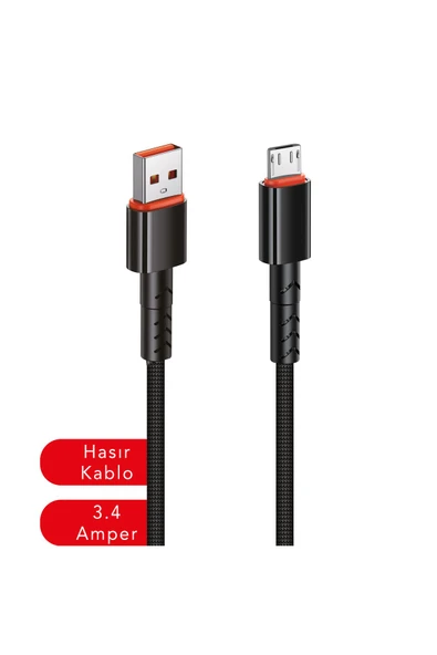 MTL  USB to Micro Hasır Hızlı Şarj Ve Data Aktarım Kablosu 3.4 Amper 1 Metre MT2014 - 2