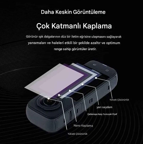 Insta360 X3 Aksiyon Kamera Uyumlu 4 Adet Şeffaf Ekran koruyucu Nano Jelatin - Resim 5