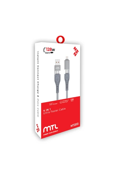 MTL  Type-c to Type-C 4 in 1 Hasır Hızlı Şarj ve Data Aktarım Kablosu 1 Metre 128W MT2513