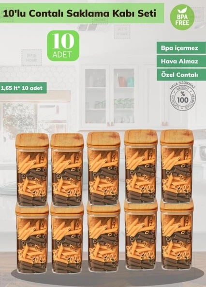 10’lu Saklama Kabı Seti Erzak Bakliyat Kabı Bambu Desenli 1,65 Litre x 10 Adet