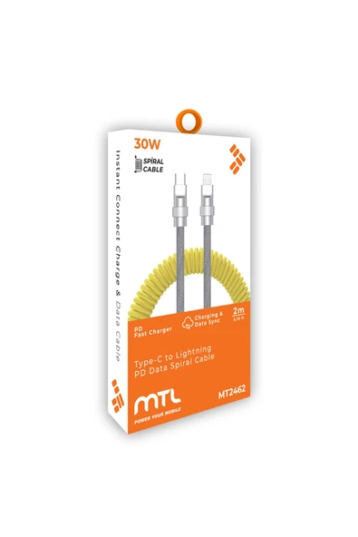 MTL  Type-c to iPhone Spiral Hızlı Şarj ve Data Aktarım Kablosu 2 Metre 30W MT2462