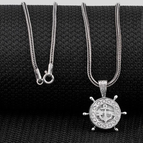 Çapa Dümen Tasarımlı Cevşeni Kebir Dua Yazılı 925 Ayar Gümüş Kolye - 2