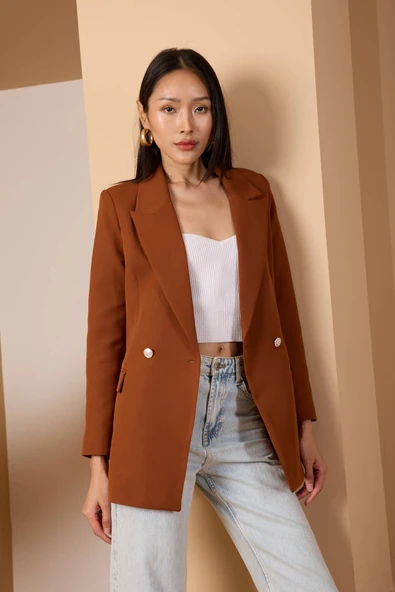 Acı Kahve Oversize Dokuma Blazer Ceket